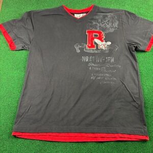 Raw Blue Graphic Tee T Shirt V Neck Red Trim Bee R Logo Mens 2XL